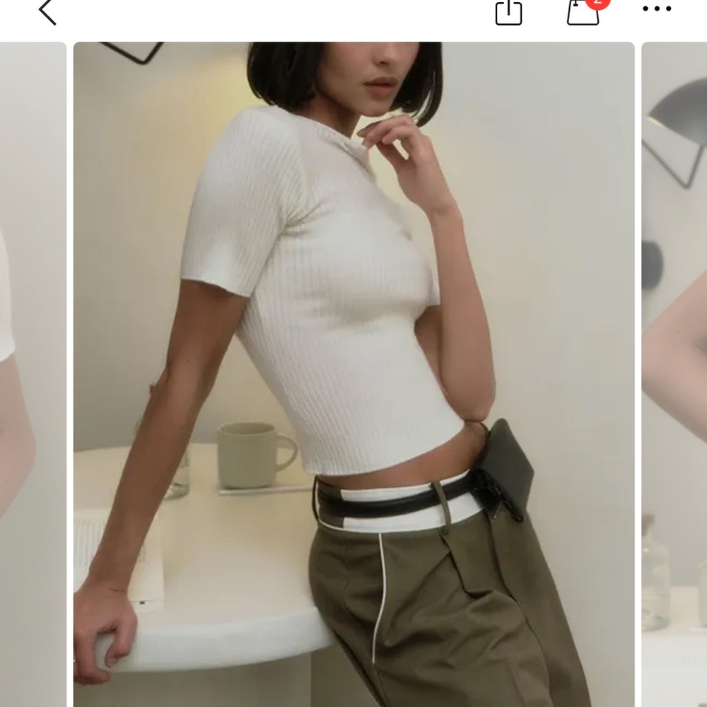 Commense Cream Ribbed Short-Sleeve Knit Top - Picture 3 of 4